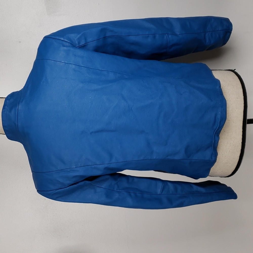 Pendleton Blue Leather Zip Front Blazer Jacket Pm - image 7